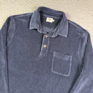 Faherty Polo Shirt Mens M Fall Navy Blue Terry Towel Long Sleeve Pocket MKF2210